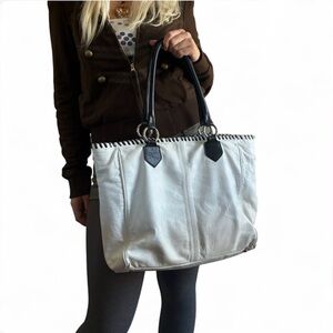 Innue Genuine Italian Leather Tote White with Black Handles